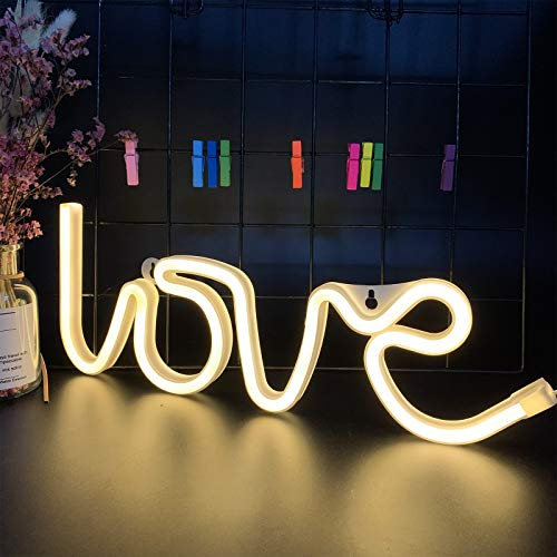 ENUOLI Love Neon Signs Neon Love Lights Neon Light for Bedroom Wall Love Neon Signs USB/Battery Operated Neon Signs Love for Bedroom Neon Signs Warm White Night Light for Party Wedding Birthday