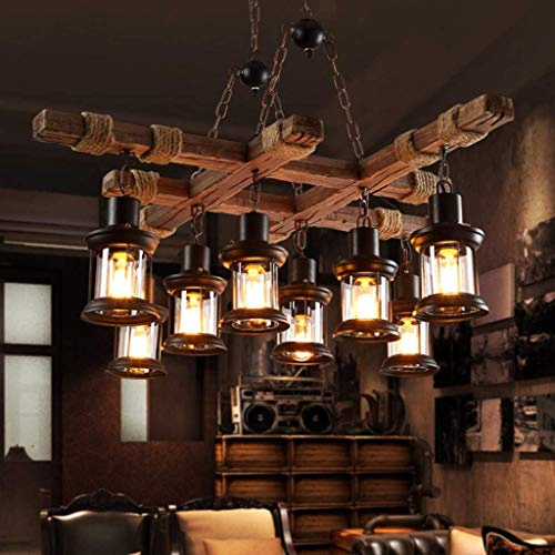 Vintage Pendelleuchte Retro Restaurant Hängeleuchte Industrielle Holz Lichter Loft Bar E27 Metall Glaslampenschirm Pendellampe Höhenverstellbar Hängelampe Esszimmerlampe Wohnzimmer Café,8 heads