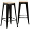 THINIA HOME Pack 2 Taburetes Industriales Strong con Asiento de Madera 43x43x77cm