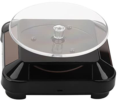 Solar Drehteller Drehscheibe, Schmuck Rotierendes Ständer, Solar Showcase 360 Grad Drehscheibe mit LED Licht für Schaufenster Watch Schmuck Organizer Display Stand (Schwarz)