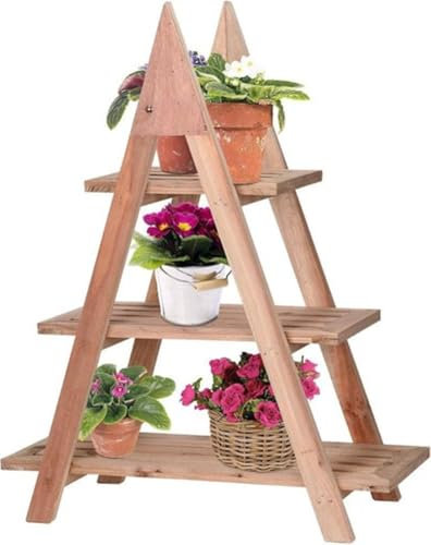 Ambiance Holzregal 3 Etagen 48x32xH79 - Natur, Pflanzenregal Pflanztreppe Blumentreppe Blumenregal Blumenständer Blumenbank Standregal Kräuterregal Balkonregal Regal