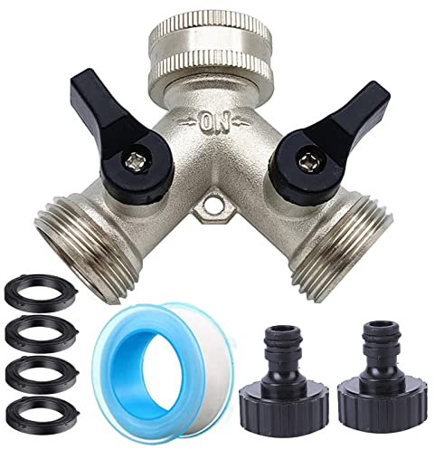 Sdoppiatore Tubo Giardino, RoseFlower Distributore Rubinetto a 2 Vie in Ottone con 2 Adattatore per Connettore e 2 Rondella - 3/4 Tubo da Giardino Splitter Idoneo per Impianto Irrigazione Giardino