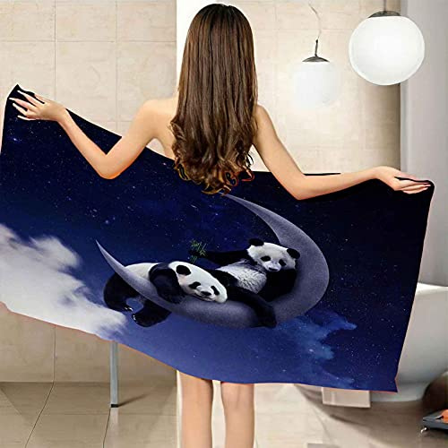 XTSEDL Strandtücher groß 150x200cm Mond Panda Mikrofaser Tragbar Ultraleicht und Schnelltrocknend Ideal als Strandtuch, Reisetuch, Saunatuch, Badetuch,Picknick