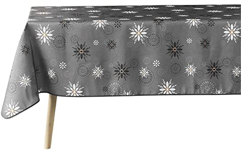 Douceur d'Intérieur, Nappe de Fête Rectangle (150 x 300 cm) Enchante Anthracite, Polyester Imprimé