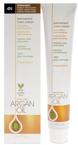 One N' Only Permanent Hair Color - Permanent Hair Dye Made with Argan Oil - Delivers Rich, Accurate Tones with Gray Coverage - Improves Moisture & Elasticity - 4N Medium Natural Brown (3 oz)