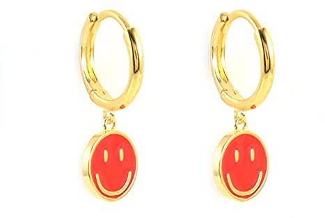 YQHWLKJ Emaille Creolen 925 Sterling Silber Bunte Ohrringe für Frauen Neon Pin Smiley Schmuck Ohrringe
