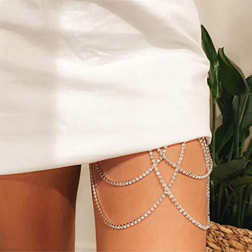 Damen Beinkette Körperkette Schmuck - Strass Layered Körperketten Oberschenkel Bein Ketten - Splitter/Gold Kristall Oberschenkelketten, Mit Elastischem Seil, Damen Schmuck Körperschmuck