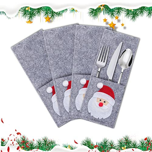 EKKONG Besteckhalter Weihnachten, Weihnachtsmann Bestecktasche Weihnachten, Weihnachten Besteckhalter Taschen, Weihnachts Tischdeko, 4 Stück