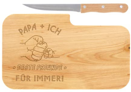 LASERHELD | Brotzeitbrett Holz mit Gravur “Papa + Ich” & Messer | 26 x 15 cm | Frühstücksbrettchen Holz Schneidebrett Jausenbrett | Geschenk für Männer Papa Vatertag
