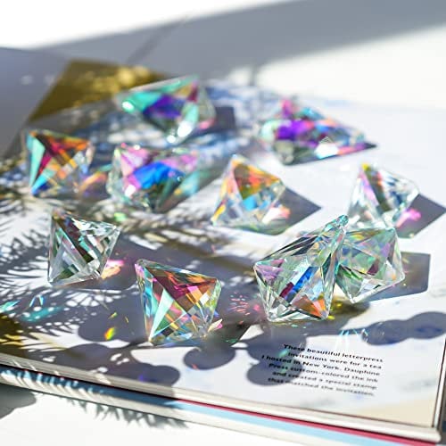 10 Stück hängende Kristall Sonnenfänger für Fenster farbige Hörner Kristallprismen, Glas Anhänger Sonnenfänger für Kronleuchter, Garten Dekoration