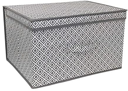The Magic Toy Shop Large Foldable Storage Box with Lid – Geometric Design – Collapsible & Decorative Organiser for Clothes, Bedding, Toys, and More – Home & Office Storage 50x30x40cm