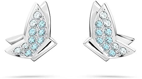 Swarovski Lilia Ohrstecker, Blaue und Rhodinierte Ohrringe mit Schmetterlingsmotiven und Kristallpavé