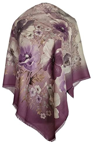 Fuchsie Damen Schal Tuch Umschlagtuch mit Blumen hochwertige Stola 95cm x 95cm