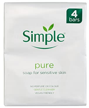 Simple Soap for sensitive skin, cleanses and purifies, no perfume or colour, 4 x 100g bars4 x 100g