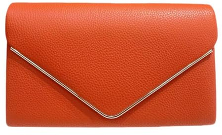 LeahWard Faux Leather Clutch Bag With Chain Strap (ORANGE)