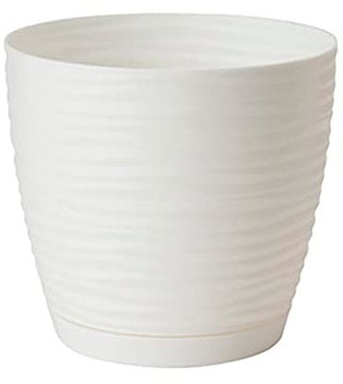 Acan Tradineur - Maceta Redonda con Plato - Diseño Sahara (Ø 23 cm) - Fabricado en plástico - Ideal para jardín Exterior, terraza o balcón - Color Blanco