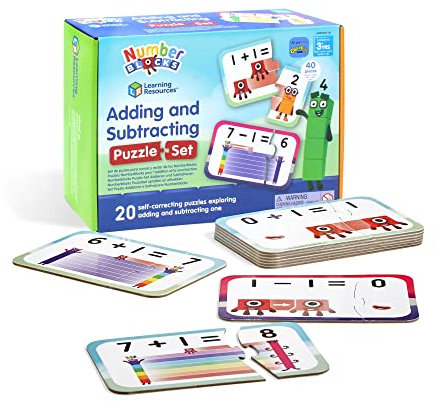 Learning Resources Numberblocks Adding and Subtracting Puzzle Set, Numberblocks Jigsaw Puzzle, Maths Jigsaw Puzzle, 20 Educational Puzzles in a Box, 2-Piece Puzzles, Ages 3+