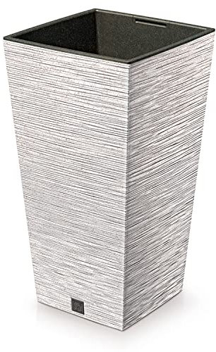 IMJ-Global Vaso per Fiori piante Quadrato Furu Square ECO WOOD Decorativo in Plastica e Legno 33% cm da Interno Esterno 20x20x38 cm Quadrato Bianco Design Moderno 11 Litri