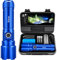 Blukar Lampe Torche LED Ultra Puissante, Lampe de Poche Rechargeable, Torche Tactique, 5000mAh Batterie, IPX6 Étanche, 5 Modes & Zoomable pour Camping/Urgence(avec 3 Piles AAA),Bleu