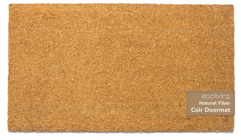 Eco Living Welcome Doormats, Natural Coco Coir Mats with Non-Slip PVC Backing, Indoor Outdoor Mats for Home & Office, Floor Mats for Door Decor, Patio Decor, Plain Entry Mat, Beige, 30x17