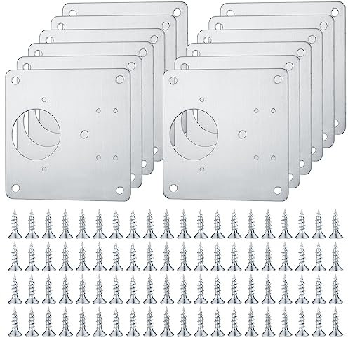 XiangJunly 12Pcs Hinges Repair Brackets, Stainless Steel Hinges Repair Plates, Kitchen Cupboards Cabinets Doors Hinges Flat Fixing Joining ding Plates Braces Brackets, with 96 Pcs Screws, Silver-12