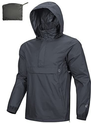 Outdoor Ventures Herren Regenjacke Wasserdichter Pullover mit Kapuze Packbare Reflektierende Jacke Leichte Fahrrad Windjacke Atmungsaktive Softshelljacke für Wandern Laufen Outdoor Dunkelgrau 3XL