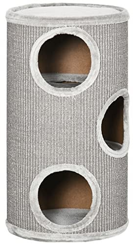 PawHut Cat Barrel Kitten Tree Tower for Indoor Cats, Cat Climbing Frame, Covered in Sisal, Cosy Platform - Light Grey