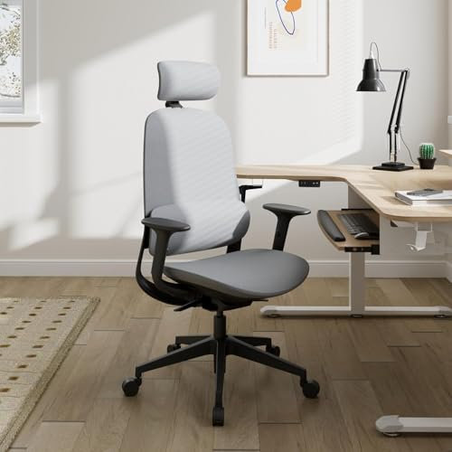 EUREKA ERGONOMIC Bürostuhl Ergonomisch, Schreibtischstuhl mit Verstellbare Kopfstütze & 3D Armlehne, Drehstuhl mit Lendenwirbelstütze, Büro PC Stuhl Bis 125 KG, Bis zu 135° (Grau)