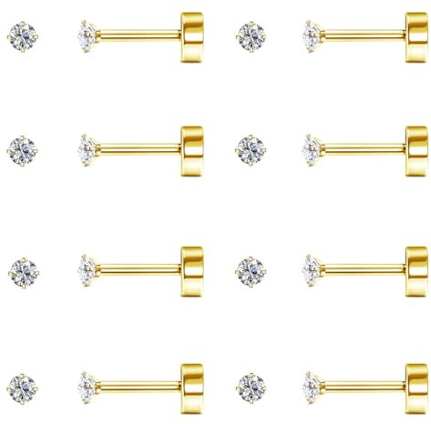 LOLIAS 2MM Ohrstecker 14K Gold für Damen Herren Ohrringe Gold Knorpelohrringe Hypoallergen Edelstahl Ohrring Set Zirkonia Schraubbare Ohrringe Winzige Ohrstecker Ohrpiercing Gold 20G