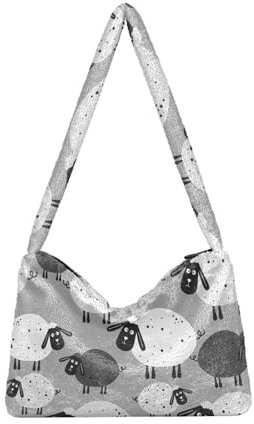 Schafe Schulter Tote Taschen für Frauen Pelzige Crossbody Tasche Hobo Handtasche Geldbörsen für Reisen Arbeiten Einkaufen, Schafe, Einheitsgröße
