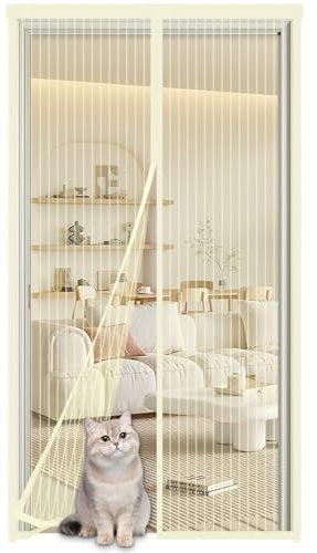 Moustiquaire Magnétique pour Portes 120x210cm,Moustiquaire Porte Fenetre Anti Insecte Mouche,Pas de Forage,Fermeture Automatique,Rideau de Porte Antimoustique pour Portes de Multi Types,Beige