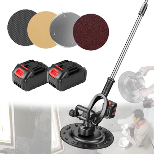 DOZPAL Levigatrice per superfici di pareti in Cemento, frattazzo Elettrico per Malta cementizia e intonaco con Disco abrasivo da 38 cm e Asta telescopica Rimovibile