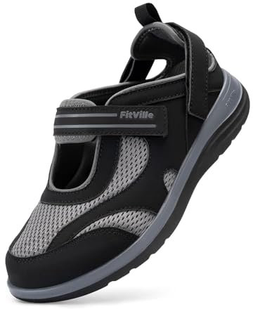 FitVille Womens Extra Wide Diabetic Sandals Adjustable Casual Mary Jane Summer Shoes Breathable Outdoor Walking Shoes for Swollen Feet, Black, 5.5, Wide