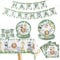 Platos y Vasos Para Cumpleaños Safari -98pcs Verde Platos De Fiesta Tazas y Servilleta Set Con Mantel y Bandera,Vajilla Cumpleaños Infantil, Vajilla De Fiesta Para Baby Shower Decoración Cumpleaños