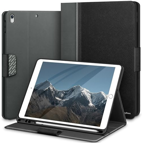 KingBlanc Case for iPad Air (3rd Generation) 10.5 2019 / iPad Pro 10.5 inch 2017 Case with Apple Pencil Holder, Vegan Leather Smart Cover, Auto Sleep/Wake, Multi-Angle Folding Stand, Black/Gray