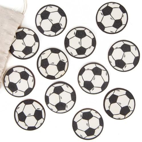 Logbuch-Verlag Fußball Deko Set 12 kleine Fußbälle flach aus Holz Partydeko Geburtstag Fußballdeko Fußballfeier Tischdeko Ø 3,8 cm
