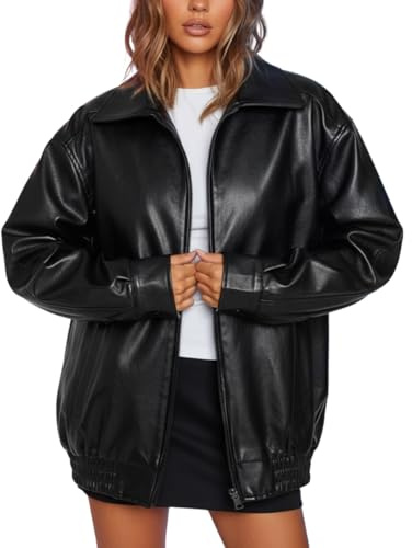 USTRADEENT Chaquetas de gran tamaño para mujer, 100% piel de cordero, talla grande, traje de motociclista de los años 90, Negro -, XS