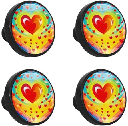 FVQL Knäufe für Schränke und Schubladen, Schrankgriffe, Möbelknöpfe mit Schrauben, Regenbogen und Herzen, 4 Stück