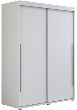 Meble Slupia - Garderobenschrank - Kleiderschrank Schiebetüren - 190x202x62cm - Kleider Schrank Schlafzimmer mit Kleiderstange - IGA Weiß, Griff Silber