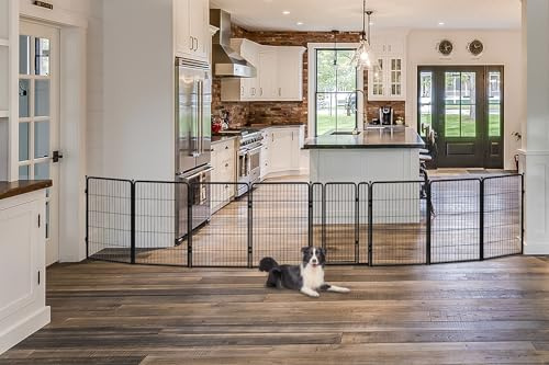 FXW Dog Gate Extra Wide Designed for Indoor Use, Adjustable Width Up to 219-inch Wide (40 H 8 Wire Panels for Medium and Large Dogs), Black