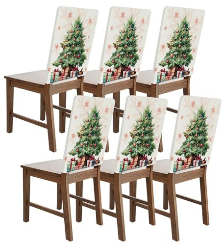 Bseical 6 x Stuhlhussen Weihnachten, Weihnachts Stuhlhussen, Universal Stuhlbezug, Stuhlbezug FüR Weihnachten, Weihnachtsstuhlhussen für Esszimmer, Abendessen, Weihnachten Party Besteck Deko (A)