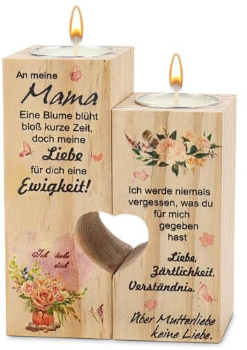 WeiaiziY Personalisierte Geschenke für Mama Weihnachten, Holz Kerzenständer Mit Texten Geburtstagsgeschenk für Mama, Kerzenhalter in Herzform Geburtstag für Mutter von Tochter Sohn