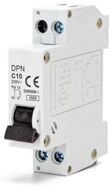 Disyuntor automático en miniatura 1P+N, 10 A, curva C, gris, para protección eléctrica y control de circuitos.
