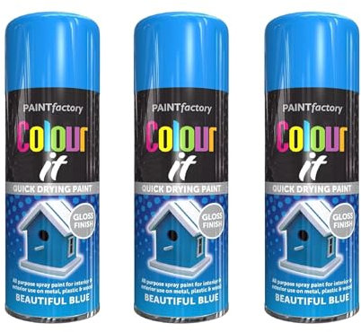 YSAMAX All Purpose Blue Gloss Spray Paint, Quick Drying Formula, Long-Lasting, Weather-Resistant Properties, Aerosol Form, Versatile Uses, 250ML, (3PCS)