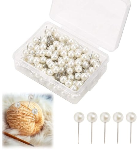 2 lådor vita stift med huvud stor, 4 mm diameter plasthuvud nål, falsk pärla metall rostfritt stål pärlor stift pärlnål för dekorativ, gör-det-själv-tillbehör (totalt 200 stycken)