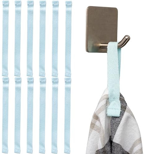 Handtuchaufhänger zum Annähen, 12 Stück, 150 x 12 mm Schlaufen, in Hellblau, aus Baumwolle, umgeschlagene und vernähte Enden, Aufhänger Halter Set für Geschirrhandtuch, Handtuch, Lappen, Deko, Camping