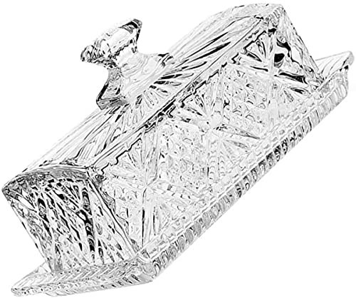 Beurrier en verre recouvert de cristal avec couvercle - 2 pièces - Pour gâteaux, desserts et fruits - Passe au lave-vaisselle