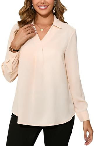 Dosieyeo Damblus, elegant V-ringad tunika med krage, långärmad flödande slip-blus, ledig, lättskött, skjortblus