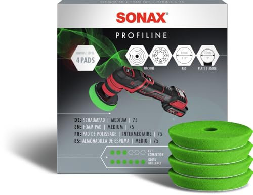 SONAX SchaumPad medium 75 (4 Stück) zum maschinellen Polieren von Lacken mit allen Maschinenarten | Art-Nr. 04985000