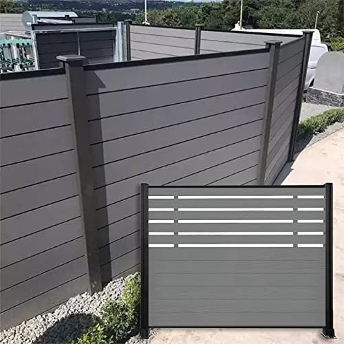 Aluminiumpfosten und WPC-Platten für den Außenbereich, Gartenzaun, wetterfest, Holz-Kunststoff-Verbundplatten-Set mit Sonnenschein-Dachabdeckung, Steh-Trennwand mit geschlossener Halterung für